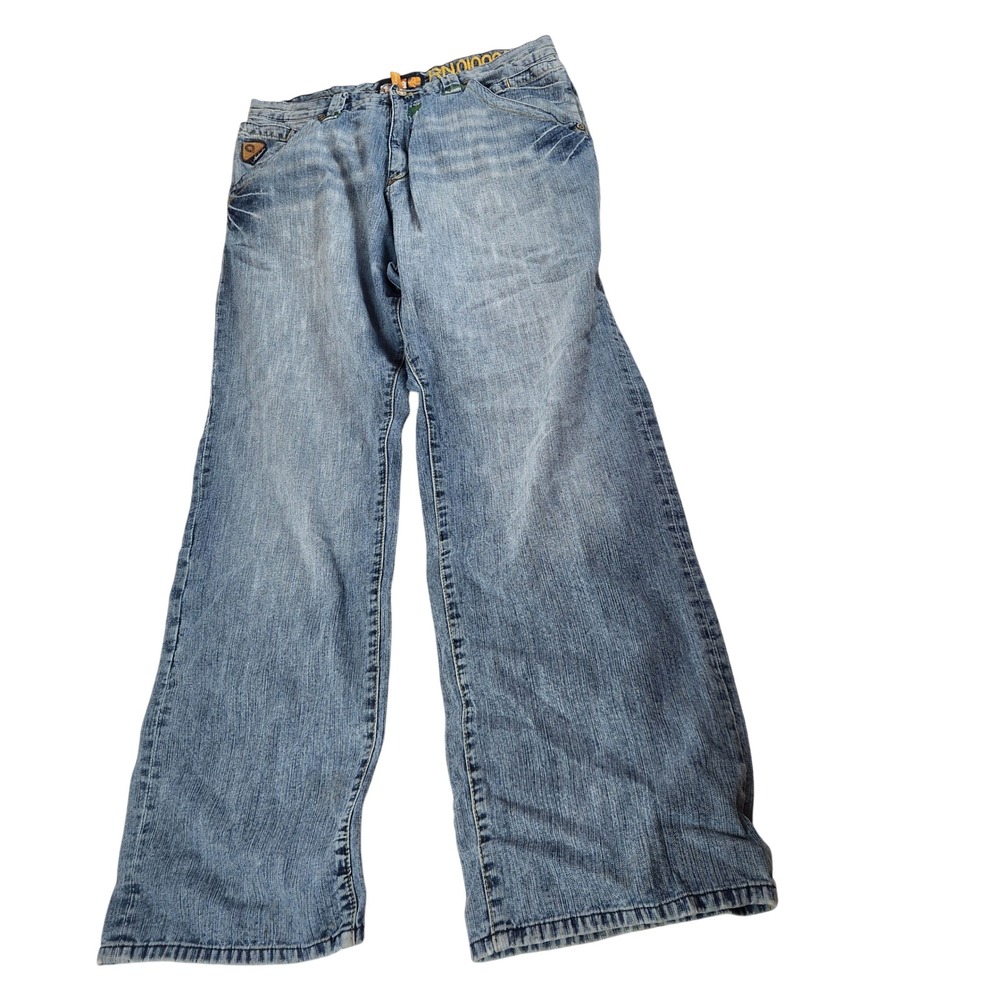 Akademiks Mens 38 Blue Jeans Baggy Loose Fit Y2K Hip Hop Embroidered Streetwear